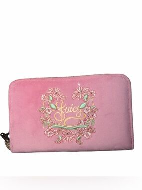 NWT Juicy Couture Cherry Blossom Pink Velvet Wallet Y2K Bloom Bifold Mint Green